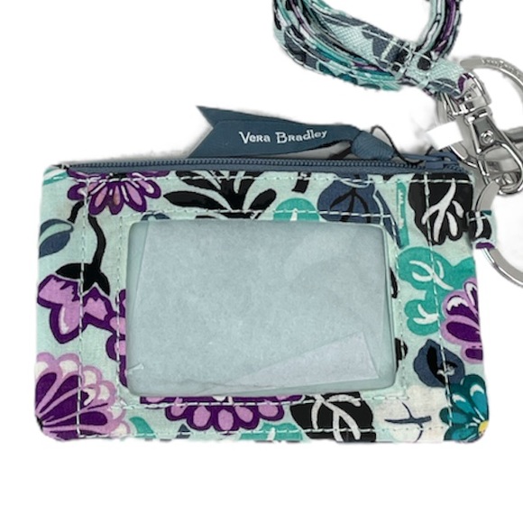 Vera Bradley Penelope’s Garden Lighten Up Zip ID and Lanyard, Green, Purple - Picture 5 of 6